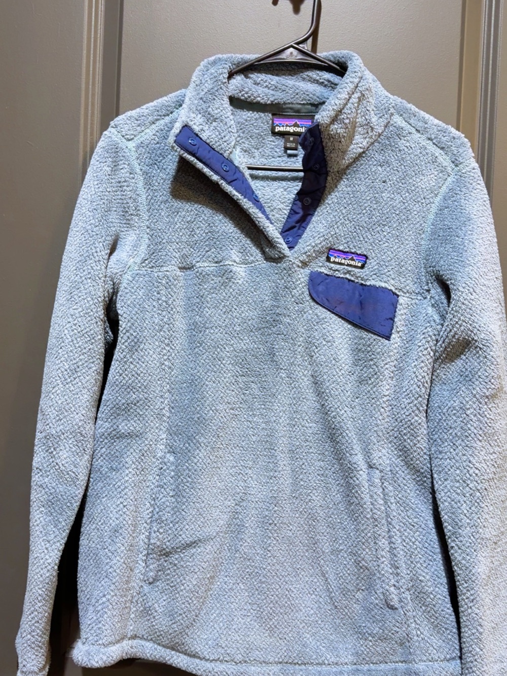 Patagonia Light Blue Fleece Snap-T Pullover with Navy Trim
